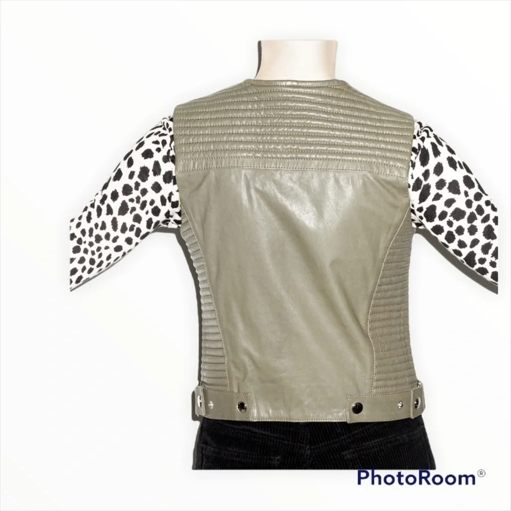 Anine Bing Olive Green Lamb Leather Moto Vest Sleeveless XS